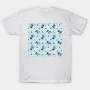 Fun BICHON FRISE Pattern on Blue T-Shirt